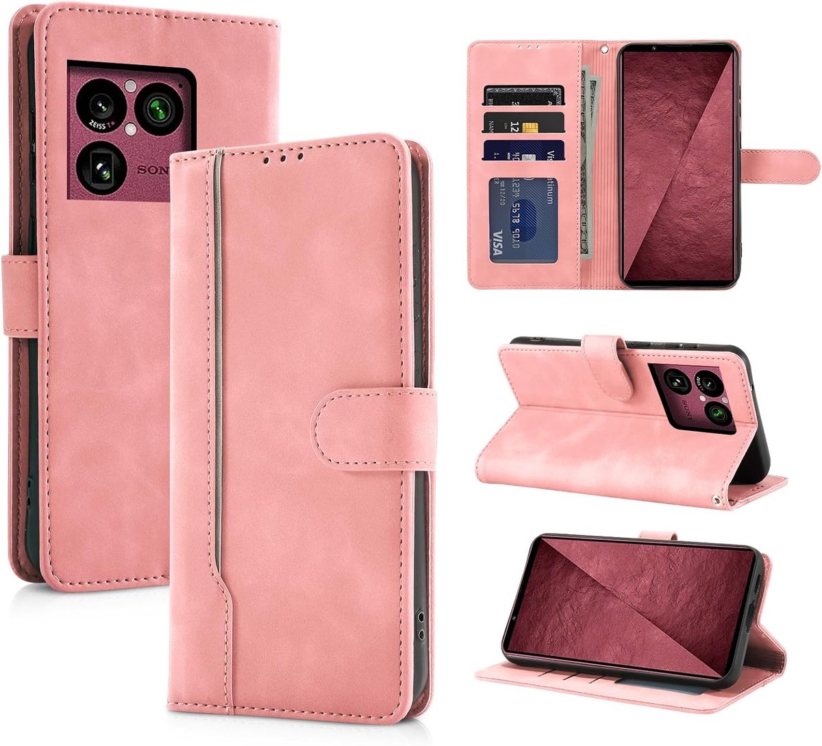 Beschermhoes voor Sony Xperia 1 VIII Premium, PU-leer, RFID-blokkering, klapstandaard, klapdeksel, magneetsluiting, beschermhoes voor Sony Xperia 1 VIII (roze)