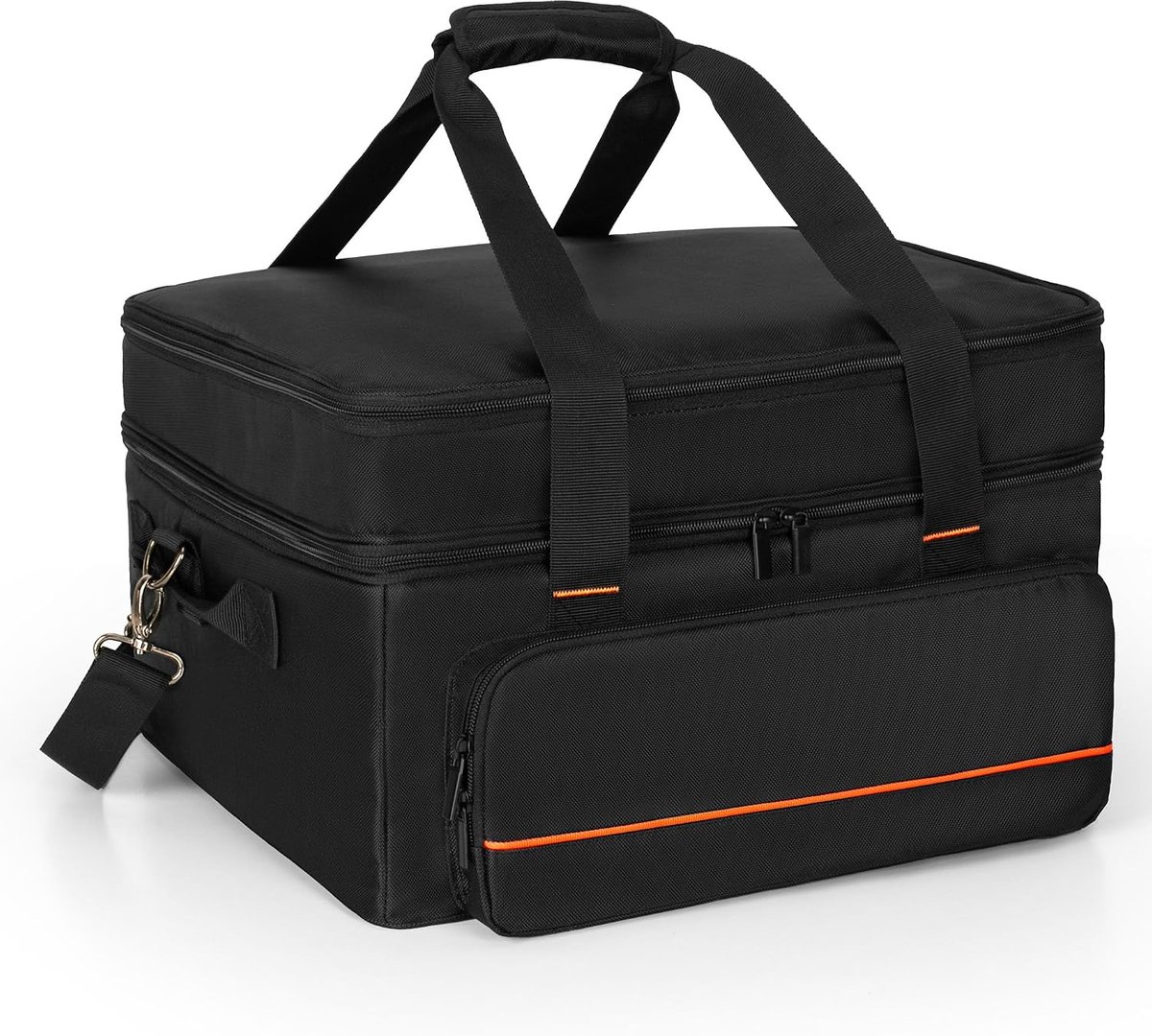 Samdew Dubbellaagse grilldraagtas, gewatteerde grillhoes compatibel met Ninja GR101 Sizzle rookloze binnengrill en bakplaat, BBQ-opslag voor bord en accessoires gereedschap, alleen tas, Zwart