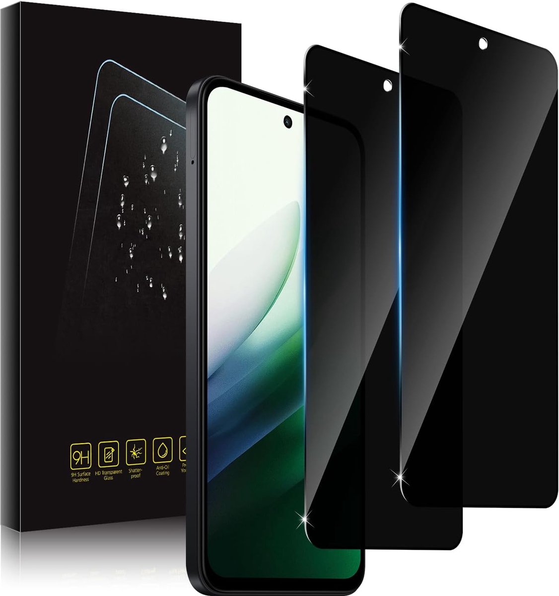 Displaybeschermfolie voor Xiaomi Redmi 15 4G, gehard glas, 2 stuks, anti-spion, privacyglas, HD-folie, gehard glas, krasbestendig