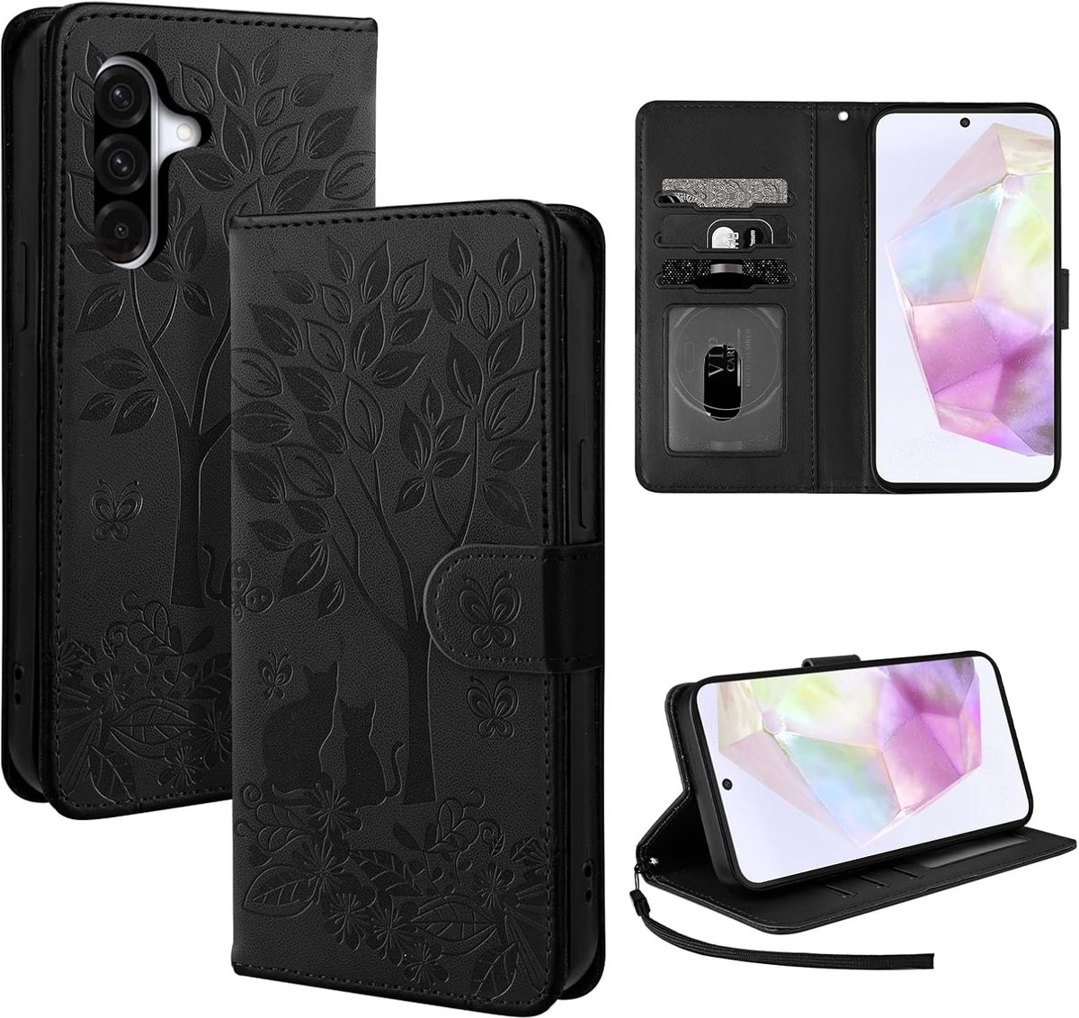 Beschermhoes voor Samsung Galaxy A36 5G 6,7 inch, premium PU-leer, kaartvakken, portefeuille, met standfunctie, flip beschermhoes voor Galaxy A36, blauw