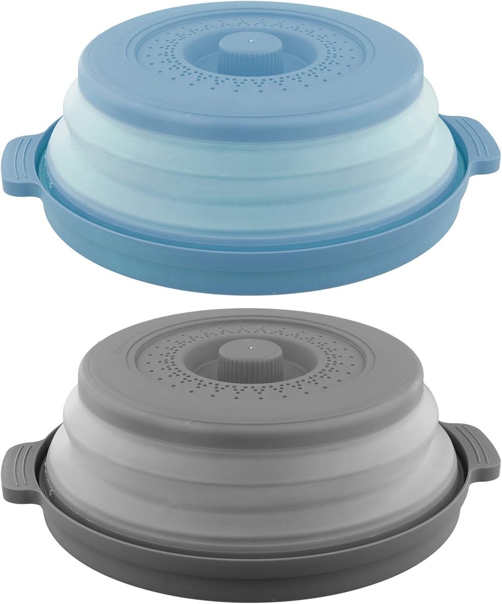 2 Pack Magnetron Cover voor Voedsel Magnetron Splatter Cover Opvouwbare Magnetron Voedsel Cover Opvouwbare Magnetron Splatter Guard met Grip Handvat, Stoom Vents Vergiet Mand 10.5", Grijs +