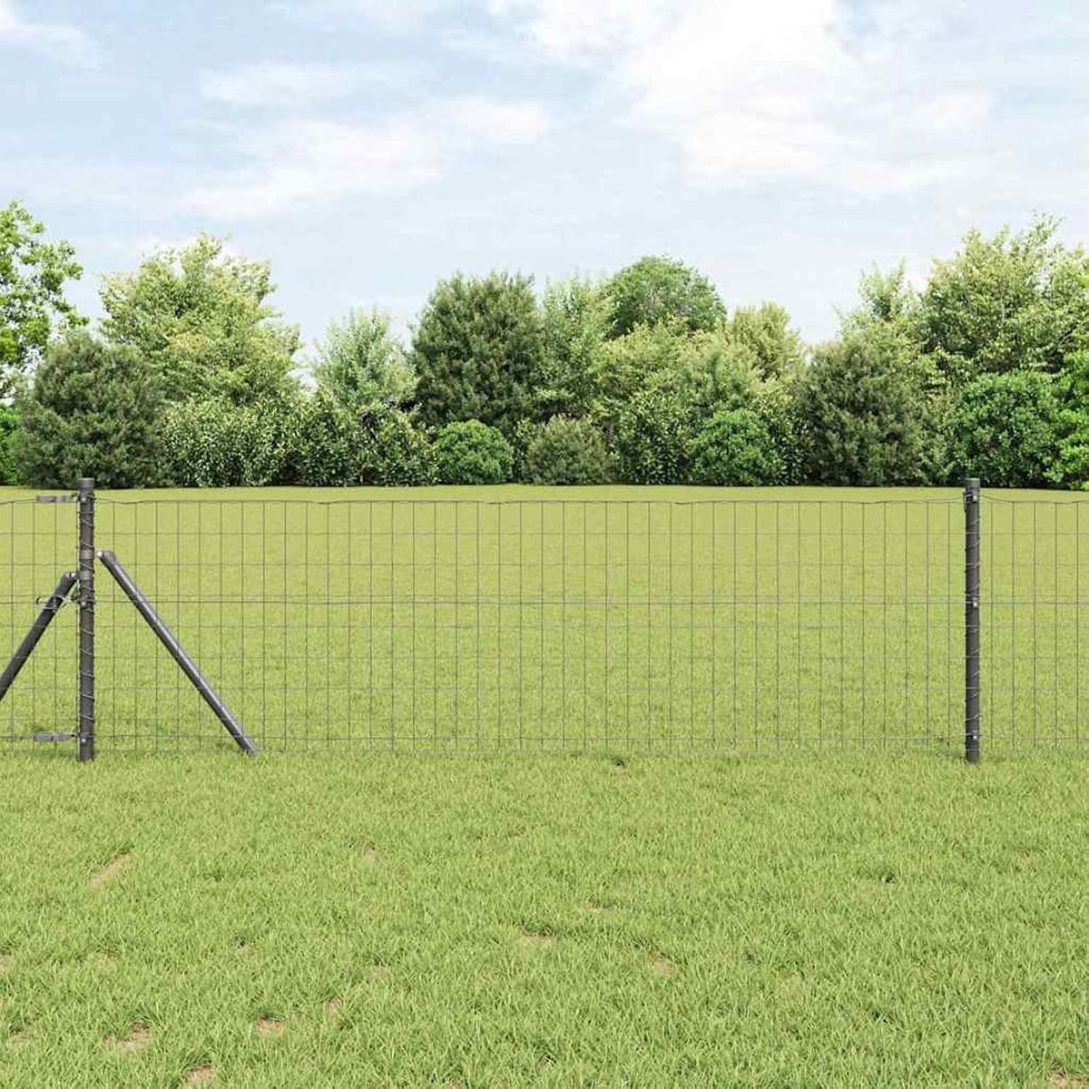 Euro-omheining, grijs, 0,6 x 25 m staal, hekstangen gaashek, draadhek, tuinhek voor binnenplaats, kippenhok, wilgenhek, 42004523
