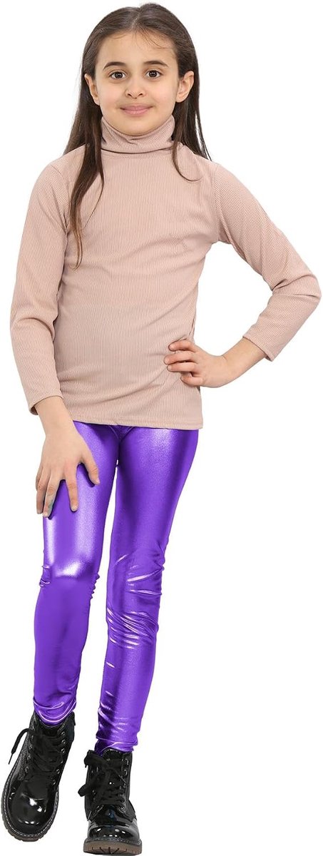 Leggings Slim Fit Party Disco Broek Effen Elastische Taille Enkel Lengte Kinderen Glanzende Leggings