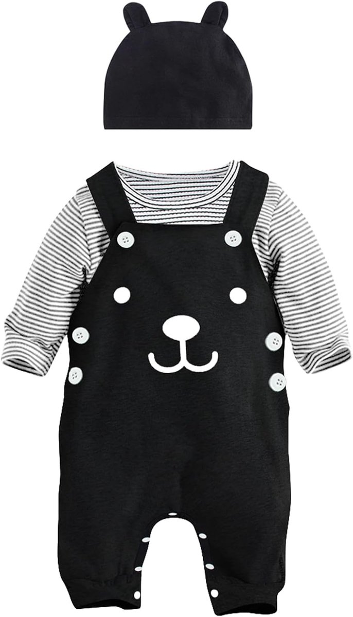 Babykleding voor jongens, 3 stuks, winterkleding, outfit, set met lange mouwen, katoen, gestreept, pasgeborenen, babykleding voor jongens van 3-18 maanden