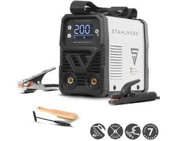 STAHLWERK ARC 200 MD Digitale Elektrode Lasmachine DC MMA / MMA, Lift-TIG | Echt 200 ampère | Digitaal display met menu | Hotstart, Anti-Stick, ARC-Force, VRD | Slimme koeling | IGBT technologie