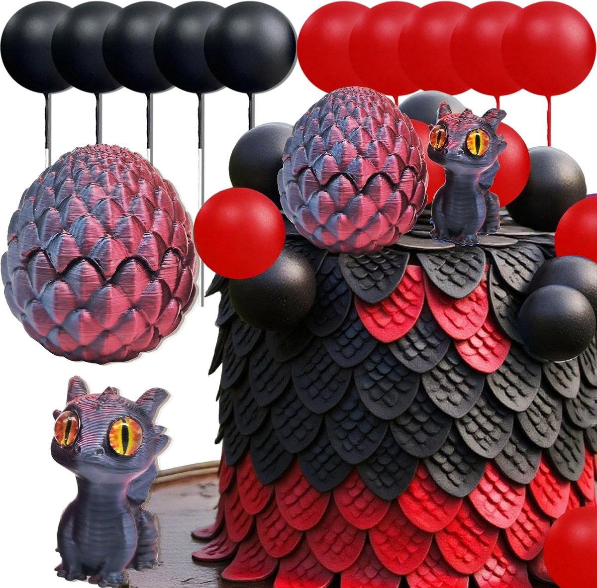 fantasy draken taartversiering draken eieren rode en zwarte bollen