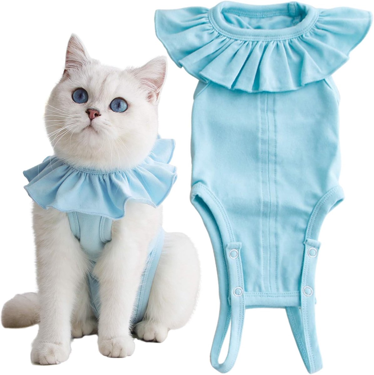 Na operatie, kattenbody voor castratie en sterilisatie, chirurgische body kat tegen likken, wondbeschermingspak kat met verstelbare drukknopen, zachte body voor katten, groen