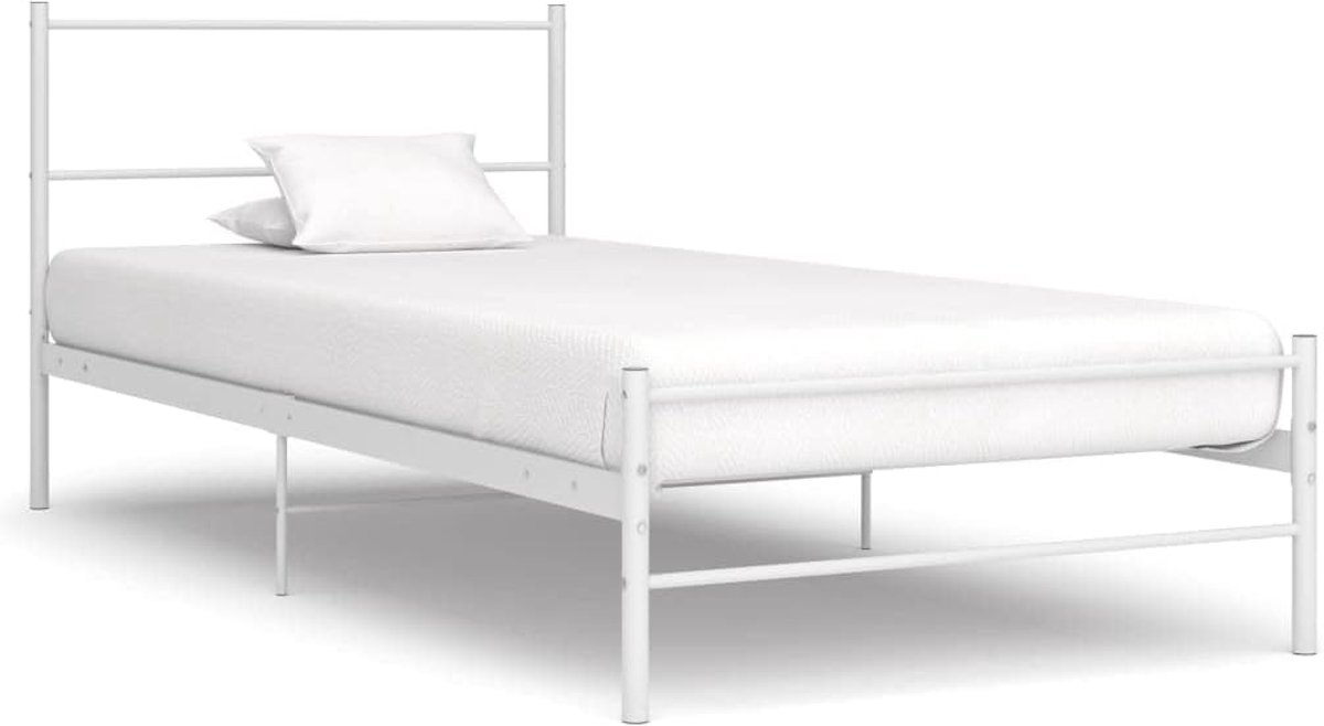 Metaal wit 90x200 cm stevig eenpersoonsbed met lattenbodem tijdloos design in hoogwaardig poedercoat metaal krasvast schokbestendig voor matras 200x90 cm slaapkamer