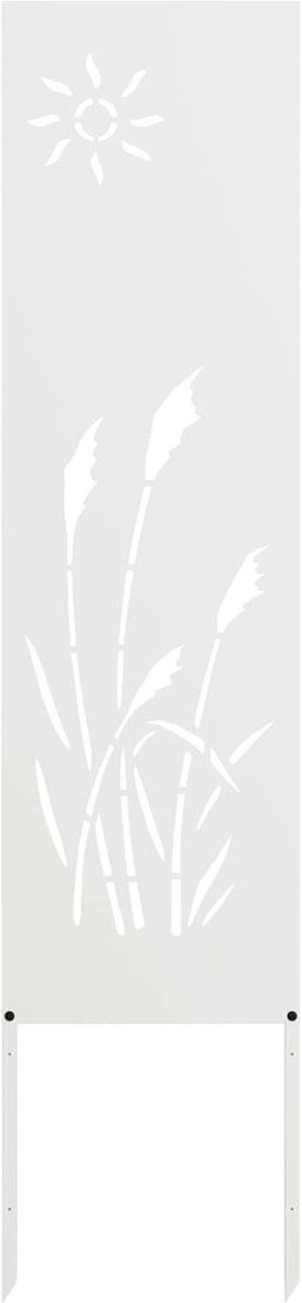 Tuin, inkijkbescherming, van koudgewalst staal, wind- en weerbestendig, decoratief met ingelegd, voor terras en tuin, eenvoudige vloermontage, 32 x 140 cm, wit