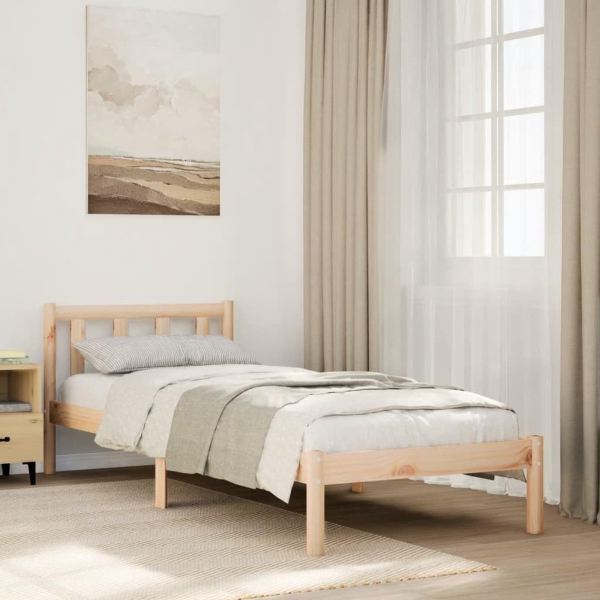 Grenenhout bedframe met lattenbodem en hoofdbord Naturel 100x210 cm
