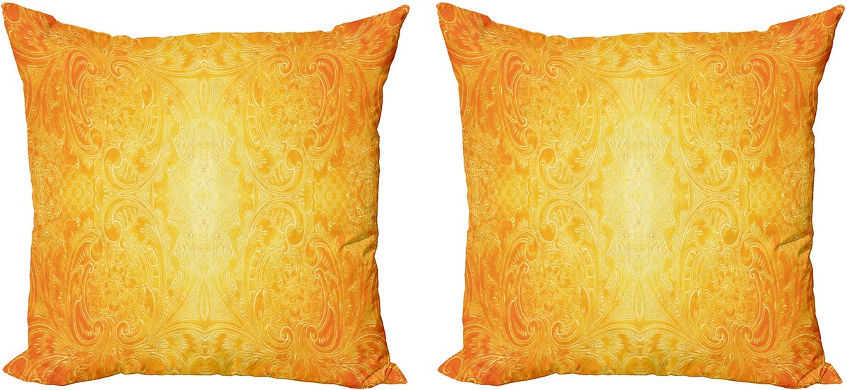ABAKUHAUS Oranje Sierkussenhoes Set van 2, Antike Blumenverzierung, Modern Accent Dubbelzijdige Digitale Print, 50x50, Goudsbloem