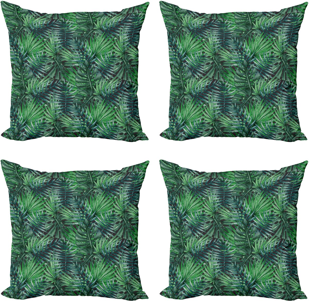 ABAKUHAUS Blad Sierkussen Kussenhoes 4er Set, Watercolored Bos Bladeren, Modern Accent Dubbelzijdige Digitale Print, 40 x 40 cm, Groen Donkergroen