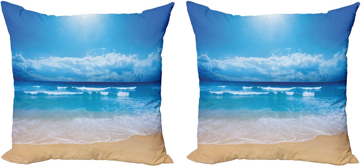ABAKUHAUS Strand Sierkussenhoes Set van 2, Bewölkten Himmel in Zee Zomer, Modern Accent Dubbelzijdige Digitale Print, 45x45, Zand Bruin Blauw