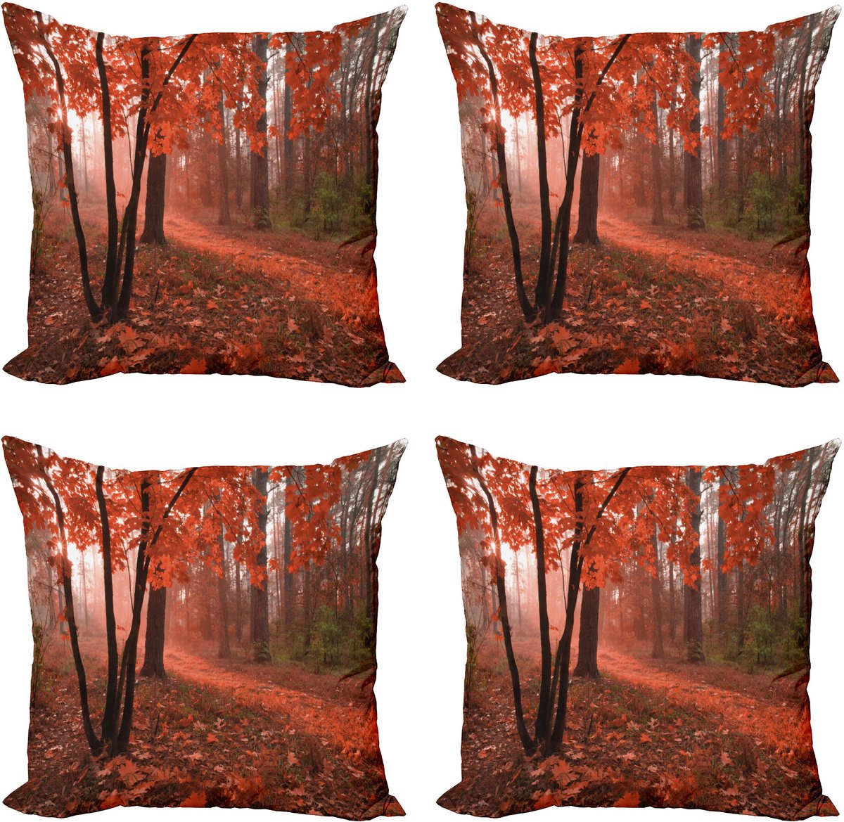 ABAKUHAUS Fallen Sierkussen Kussenhoes 4er Set, Misty Bos Bladeren Oranje, Modern Accent Dubbelzijdige Digitale Print, 45 x 45 cm, Oranje Bruin