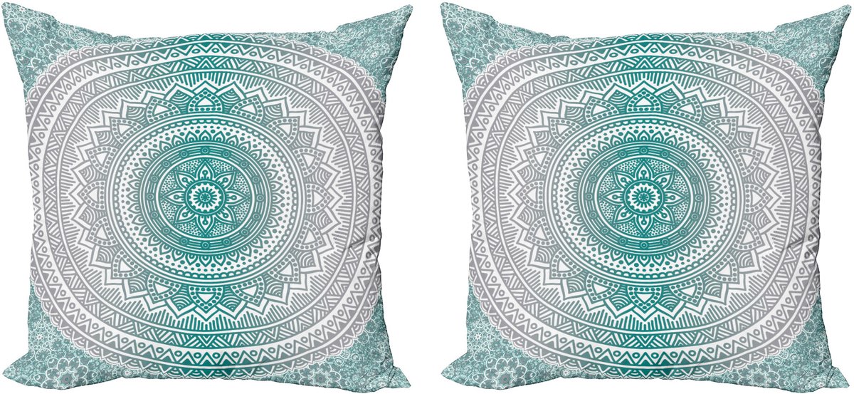 ABAKUHAUS Mandala Sierkussenhoes Set van 2, Boho Meditation Kunst Werk, Modern Accent Dubbelzijdige Digitale Print, 60x60, Grijs Teal