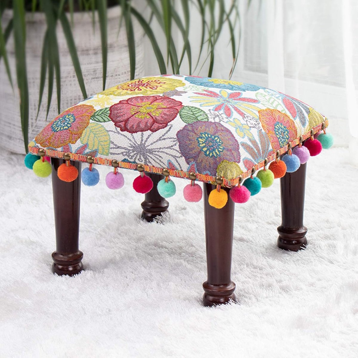 Bandezid Bohemen Ottomaanse Ottomanen, Bank Vierkante Voetbank, Stof Lage Kruk Ottomanen Bank Met 4 Houten Benen Amerikaanse Poef Voor Woonkamer Home Decor-Geel. 38x38x30cm (15x15x12inch)
