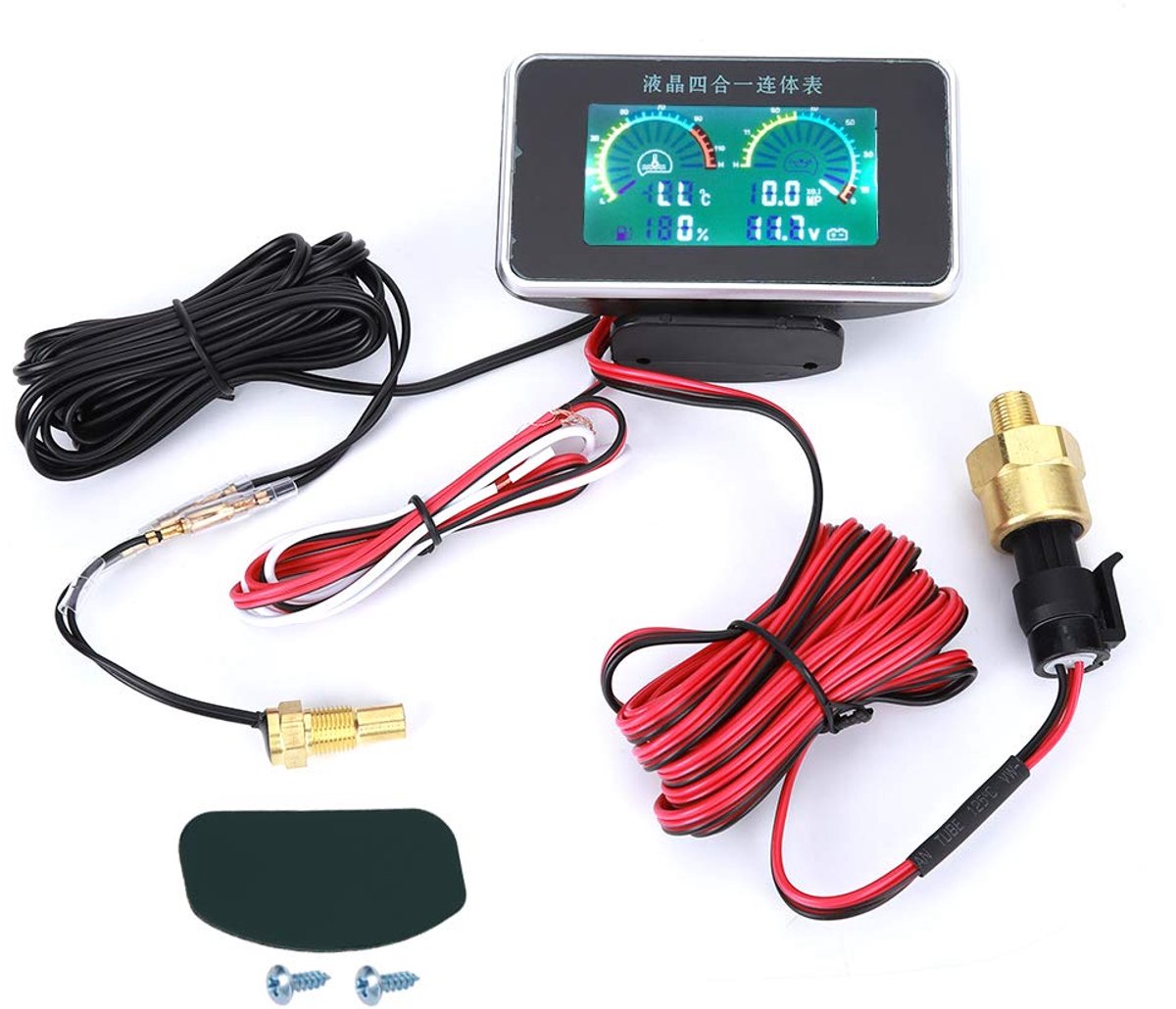 4-in-1 auto LCD digitaal LCD-instrument, oliedrukmeter voltmeter brandstofmeter watertemperatuurmeter DC 9V-36V