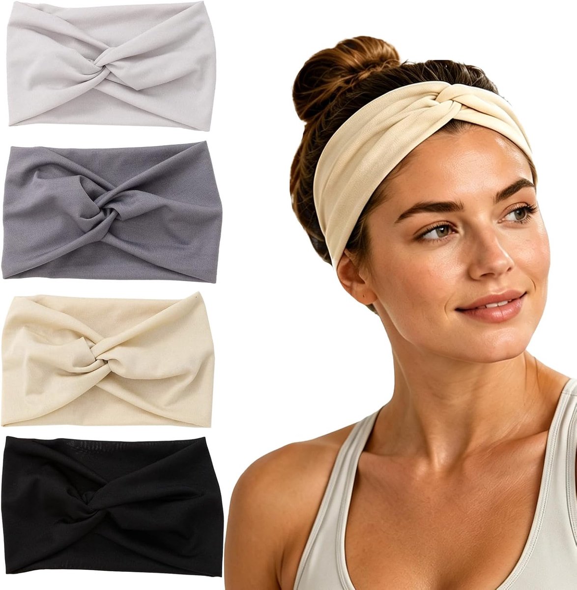 Banden voor dames, katoenen haarband, antislip, twist knoop, hoofdband voor sport, yoga, fitness, dagelijks gebruik, zachte haardoek, haaraccessoires voor vrouwen en