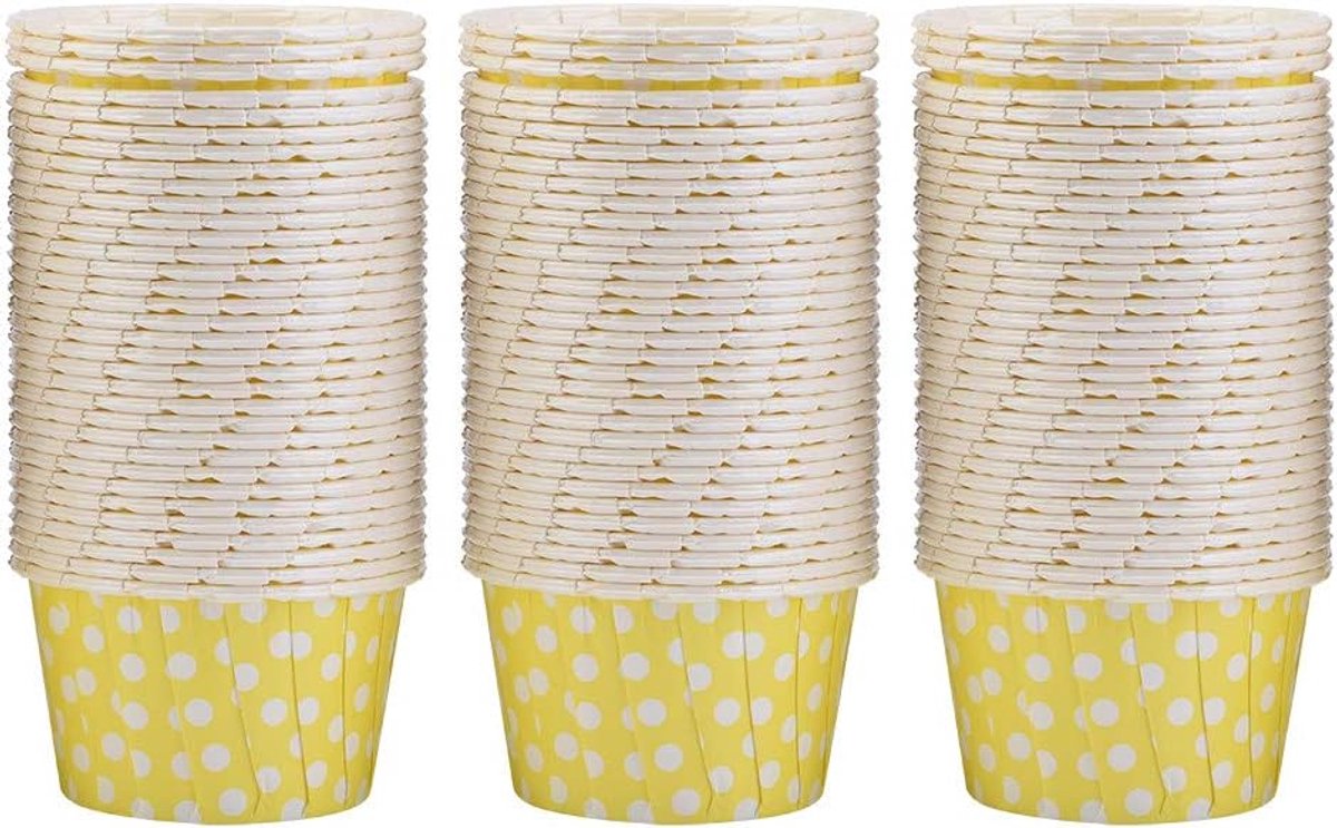 100st papier bakken cups mini cupcake liners papier ronde cake bakken cups muffin gevallen home party bruiloft(Gele stip)