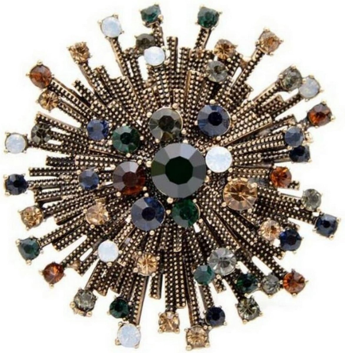 Générique Pin Staal Brons Bloemen Stijl Bloem Multi Strass Kristal., Metaal, Metaal, Metaal