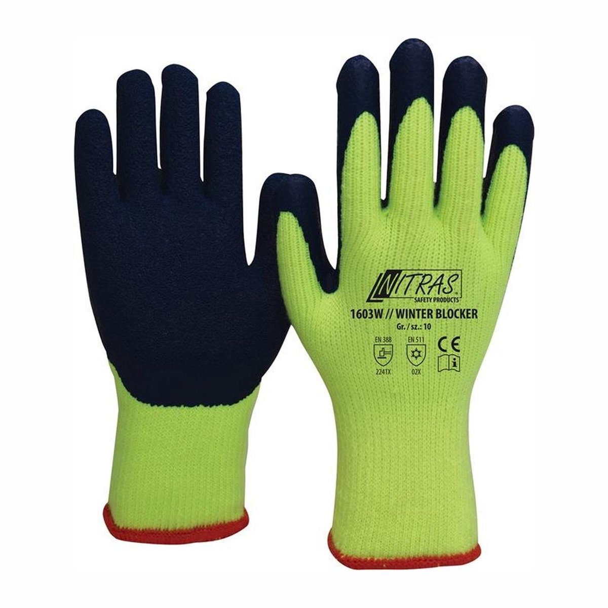 Nitras Koudwerende handschoenen Winter Blocker neongeel / blauw mt. 10 - 1603W-10