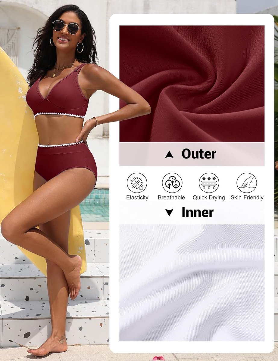 Bikini's voor dames, hoog badpak, V-hals, push-up badpak, platte buik, sexy, zwemkleding