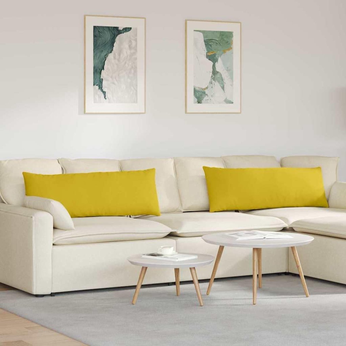 Bankkussen, 2 stuks, geel, 120 x 40 cm, corduroy met afneembare overtrek en zitkussen, voor een moderne woonsfeer