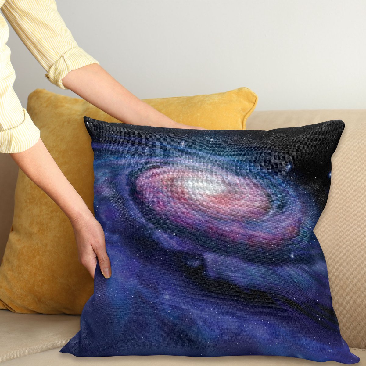 ABAKUHAUS Ruimte Sierkussenhoes, Spiraal Kosmische Energie met Donker Nevel Wolk Uitbarsting Zonnestelsel Universum Afbeelding, Decoratieve Vierkante Sierkussenhoes, 40 x 40 cm, Paars Blauw