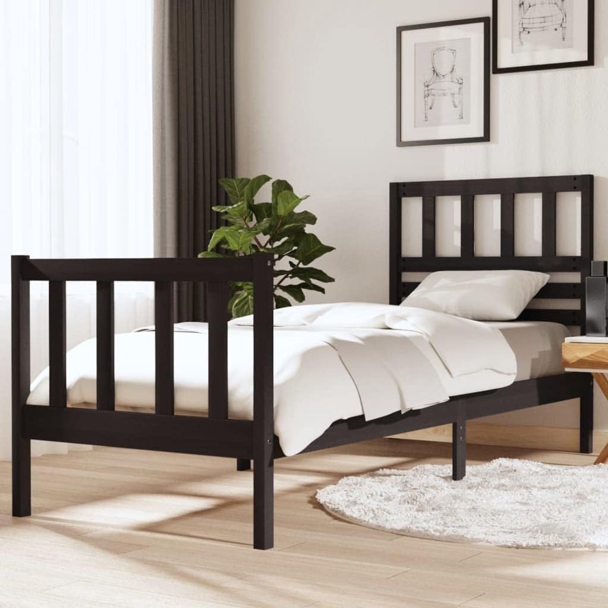 Bed tweepersoonsbed massief houten bed zwart 75x190 cm 2FT6 Small Single geschikt voor familiekamers