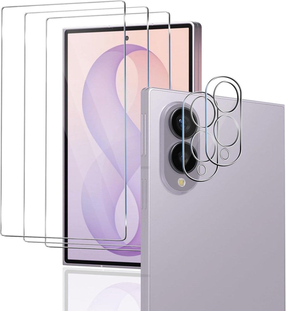 Beschermfolie voor Samsung Galaxy Z Fold 8 voor pantserglas, 3 stuks 9H hardheid pantserfolie + 2 stuks camerabescherming, olie HD helder gehard glas displaybeschermfolie