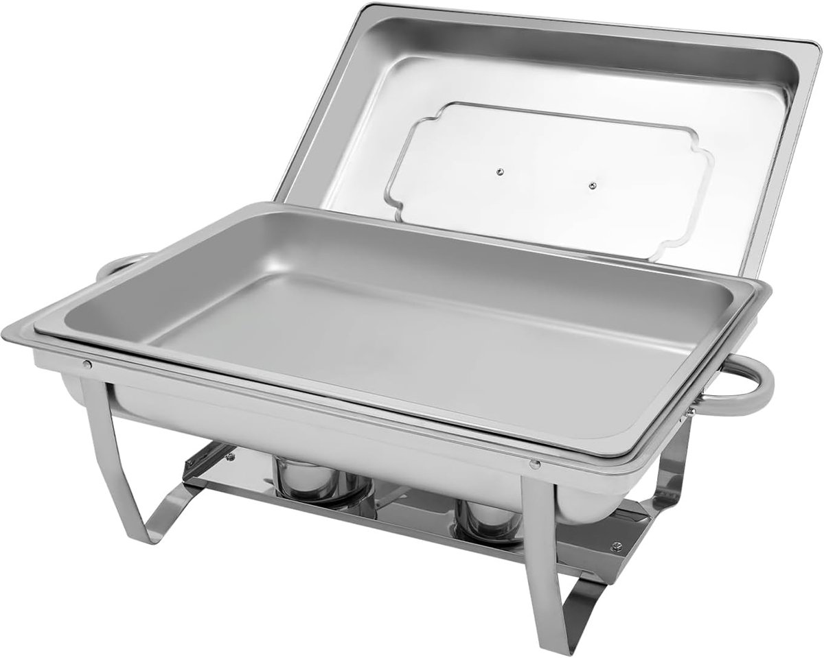 Dish, 9 liter, roestvrij staal, warmhoudcontainer met deksel, buffetset, warmtecontainer voor catering/buffet/feest (zilver)