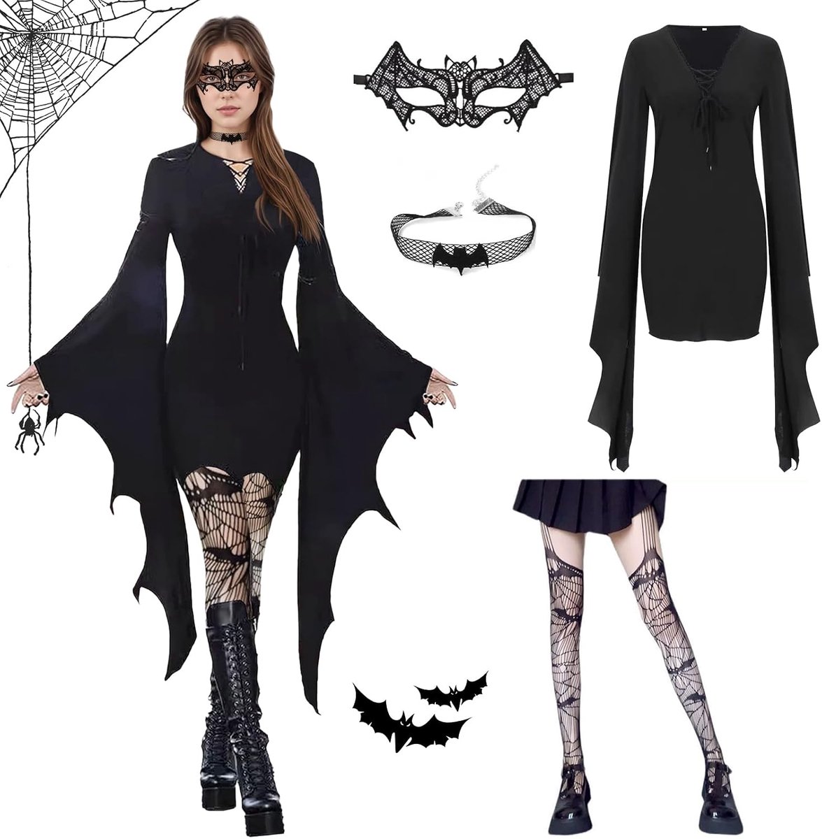 Jurk, Halloween-kostuum, Halloween-kostuum, gothic kostuum, vampierjurk, middeleeuwse gothic kleding, voor carnaval, themafeest, Halloween