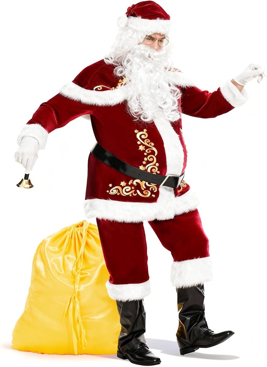 Kerstmankostuum voor heren, kerstmanoutfit voor volwassenen, kerstmankostuum voor heren, set met complete kerstman-accessoireset voor Kerstmis, carnaval