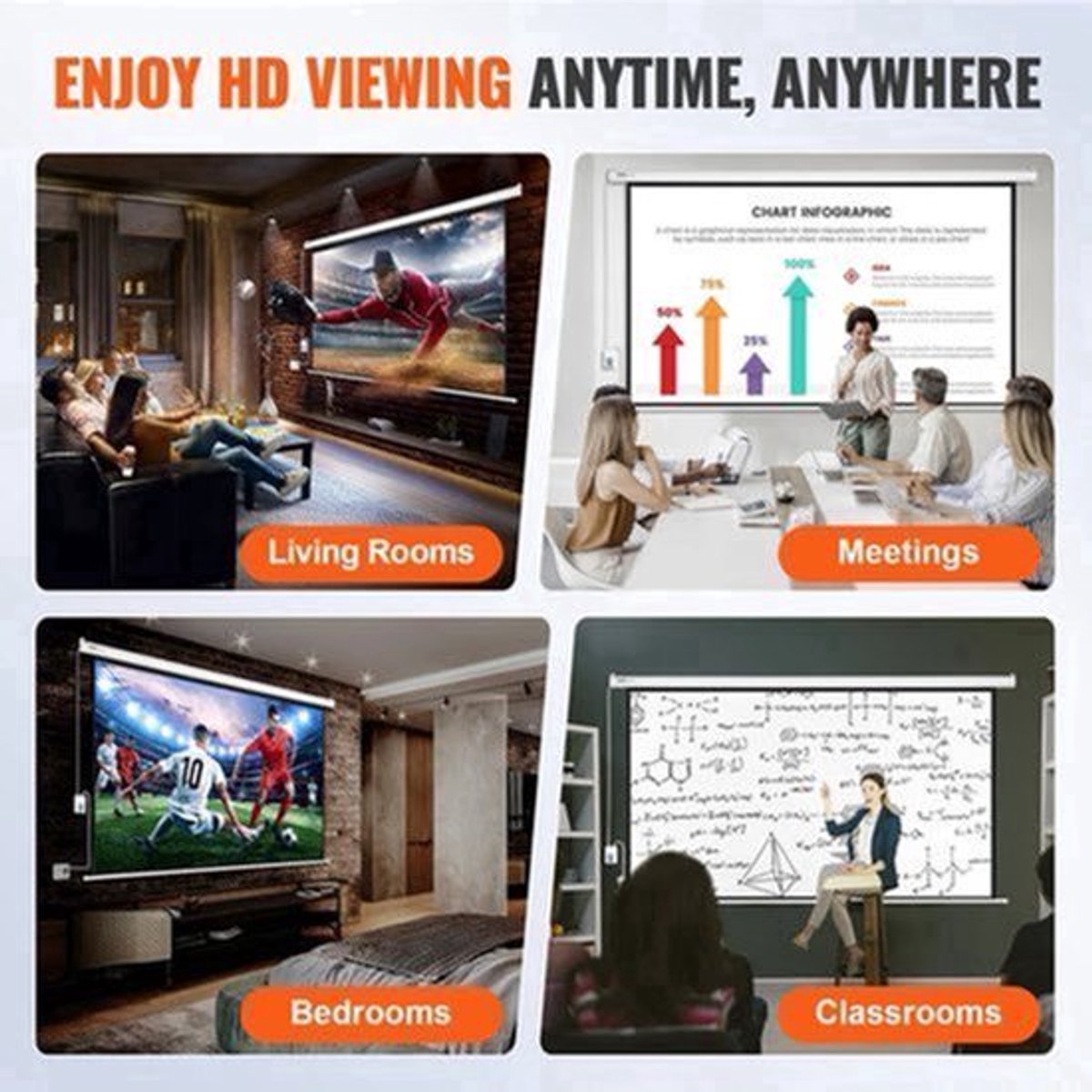 Projectieschermen - Beamer Scherm - Projector Scherm - Projectiescherm - 100Inch - Elektrisch - 16:9 4K/1080p HD - voor Wandmontage - Ideaal voor Thuisbioscoop en Kantoor