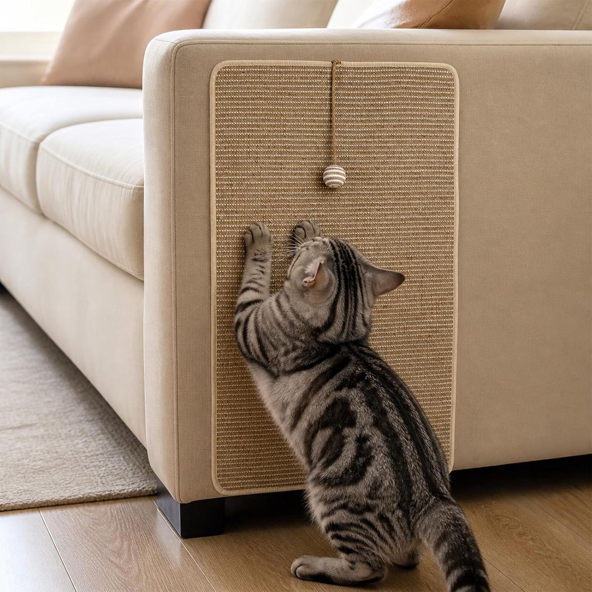 sofa hoek 60 cm, sisal krabplank voor katten, krabmat voor bank en meubels, hoekkrabplank met speelbal, krasbescherming voor bank, ondermeubels kattenkrabplank voor huiskatten