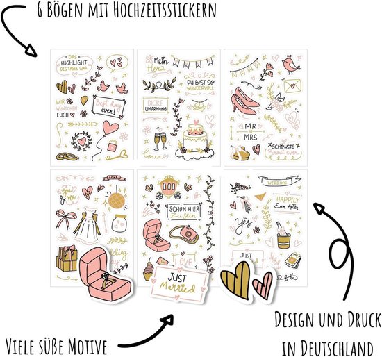 Gastenboek Bruiloft (6 Vellen) - Prachtige Stickers Voor Fotoalbum (Roze/Goud) — afbeelding 5
