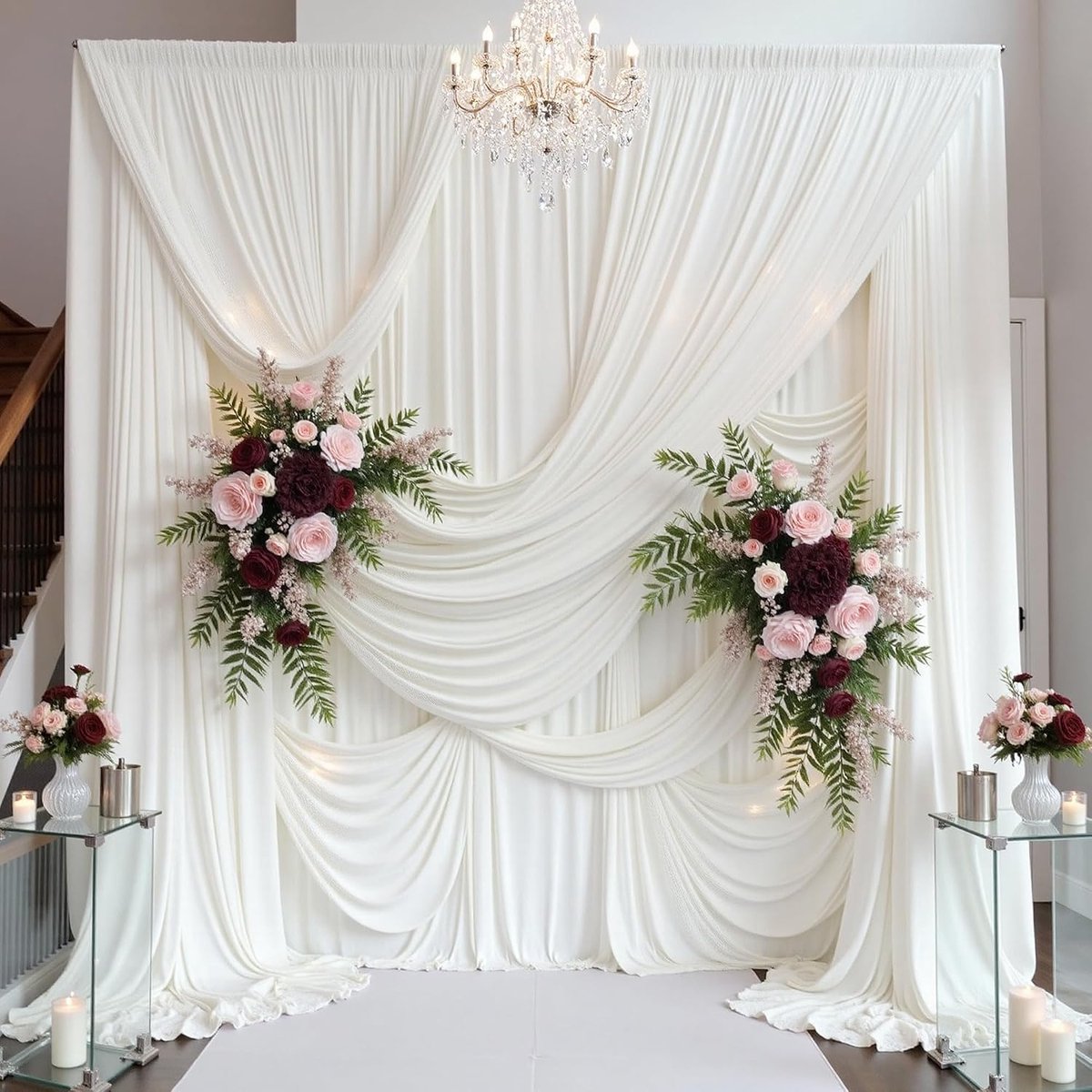 6 x 4,5 m ivoorkleurige stoffen fotoachtergrond, 4 stuks 1,5 x 4,5 m, kreukvrije fotoachtergrond voor bruiloft, feest, evenement en decoratie, het ivoorkleurige decoratiegordijn voor fotomuur en