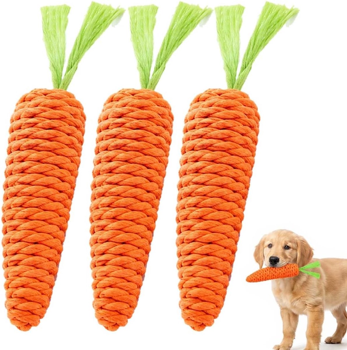 3 stuks hondenspeelgoed van gevlochten touw, wortel, verpakking voor honden, wortel, kauwspeelgoed voor kleine middelgrote puppy's, interactie met de eigenaar