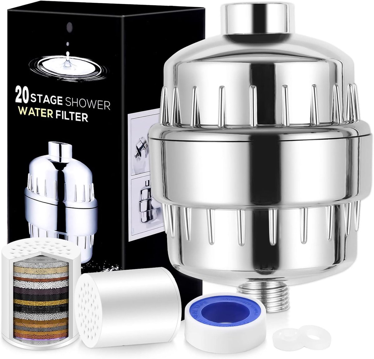 20 Stappen douchefilter, Laicky douchekop filter, hard water filter, huid en haar gezonder verwijderen, chloor zware metalen en andere sedimenten verwijderen, vitamine C waterontharder vermindert droge jeukende huid