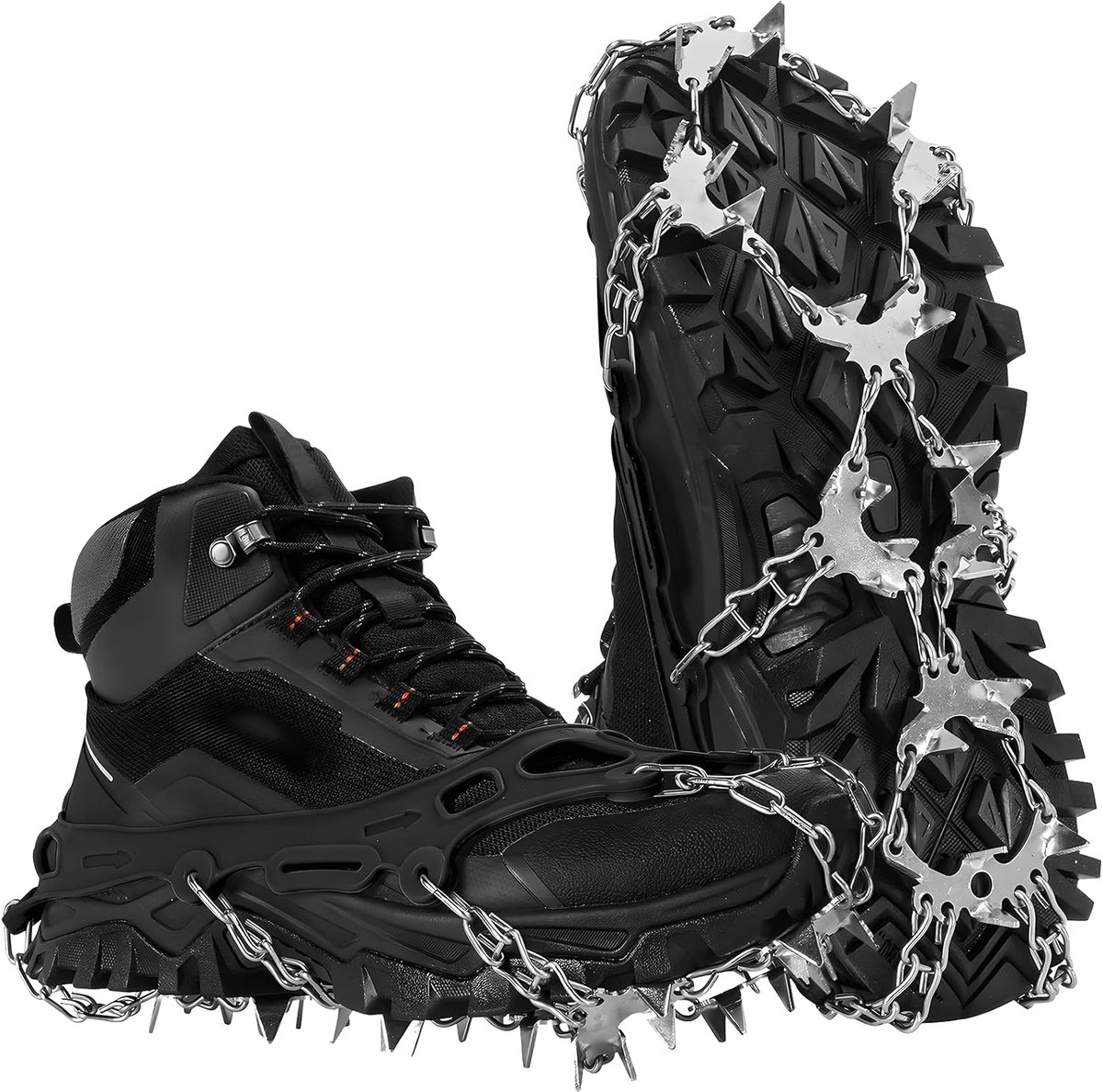 Stijgijzers voor schoenen, 32 spikes, ijs, sneeuwgrepen, roestvrij staal, tractieschoenplaatjes voor wandelen, joggen, klimmen en wandelen
