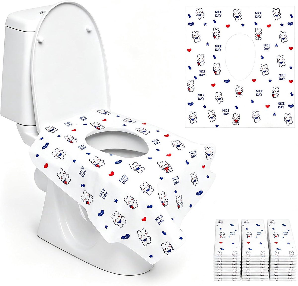 30 wegwerp-toiletbeschermers voor toilet, wegwerptoilet, wegwerp toiletdoekje, wc-bril, voor kinderen en volwassenen, draagbaar en hygiënisch