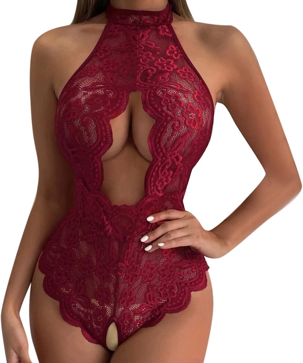 Lingerieset voor dames, nachthemd van kant, satijn, grote maat, chique outfit met delicate afwerking, A95