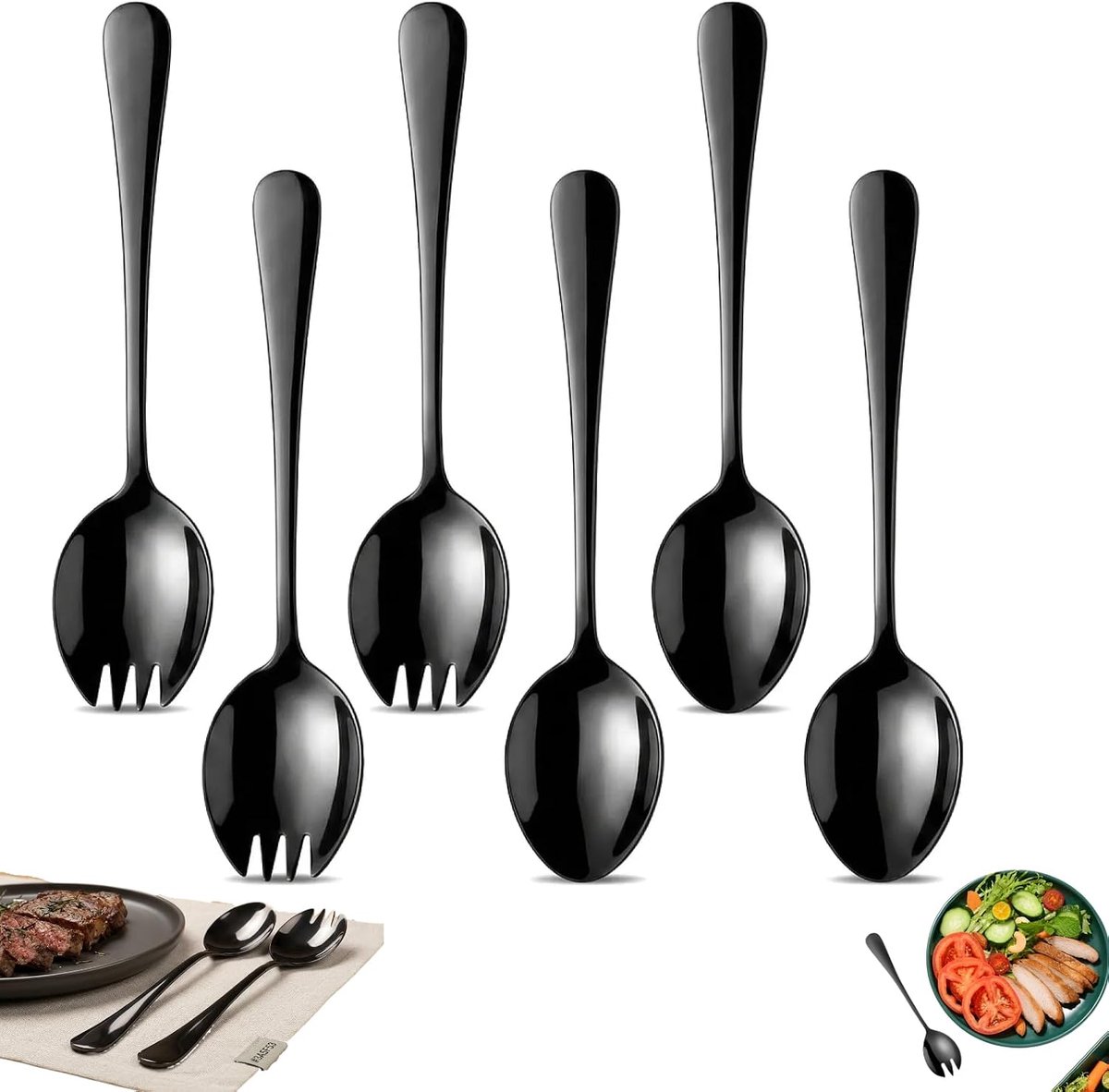 Roestvrij staal, 6 stuks saladebestek, zwart