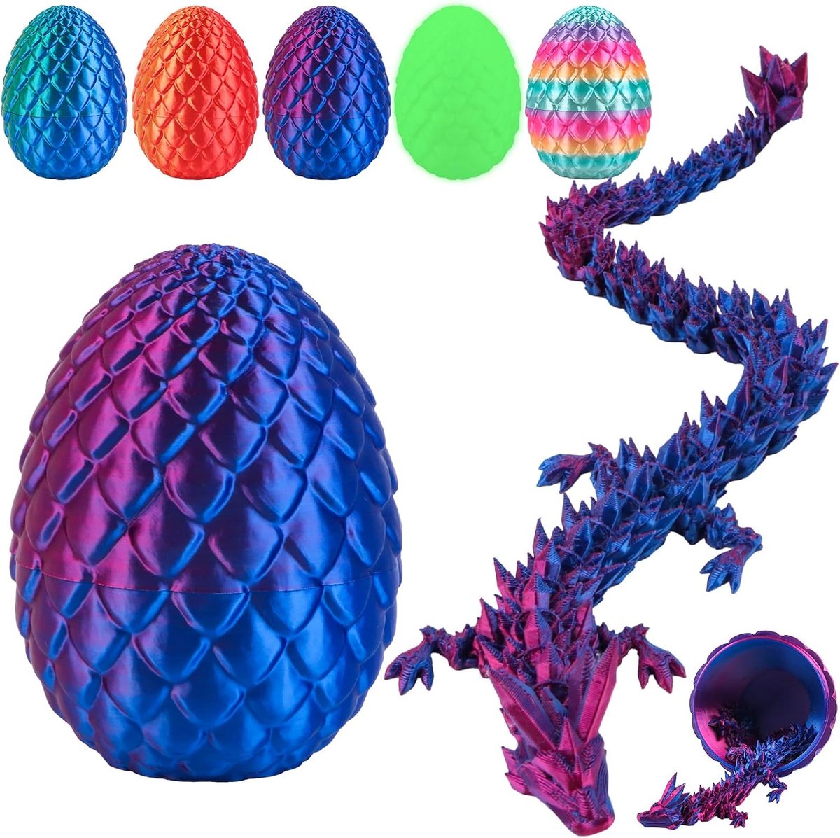 3D-bedrukt drakenei, 30 cm grote beweegbare kristallen draak met flexibele gewrichten, fidget-speelgoed, cadeau voor kinderen en volwassenen, laserpaars