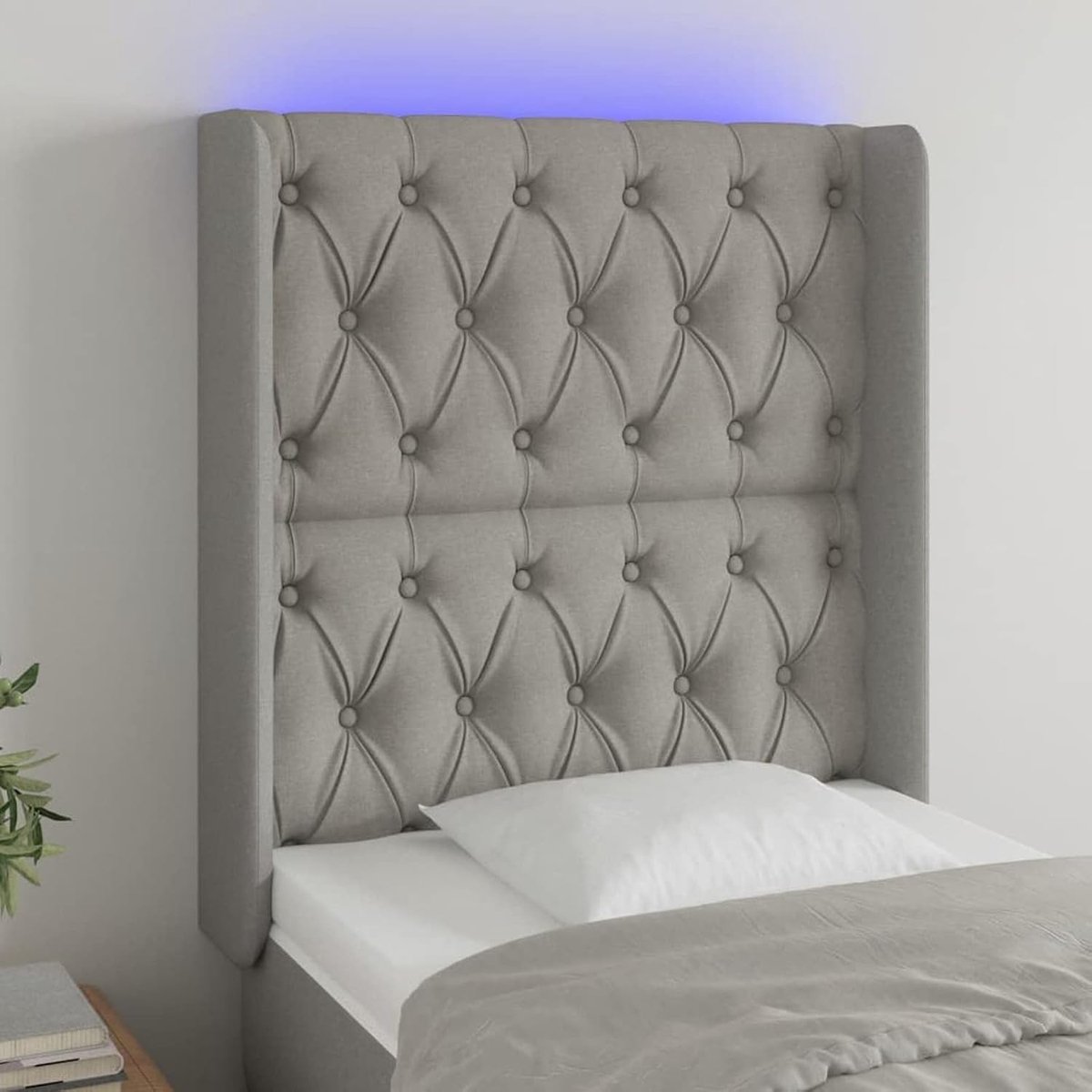 Led-hoofdeinde, lichtgrijs, 83 x 16 x 118/128 cm, stof, wandsteun, hoofdeinde voor slaapkamer, logeerkamer