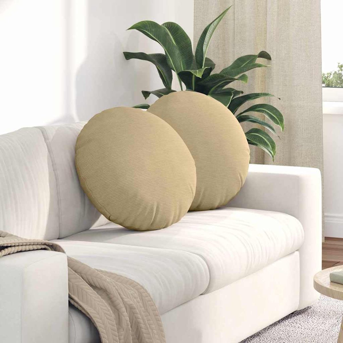 Zitkussen, corduroy, diameter 50 x 19 cm, 2 stuks, grijs-groen met ritssluiting, fluweelachtige polypropyleen basis en lichte polyestervulling voor woonkamer, eetkamer en thuiskantoor