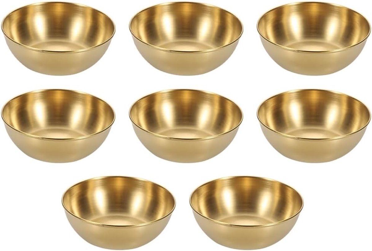 8 ronde kommen van roestvrij staal, ronde kruidenkommen, roestvrij staal, voor sauzen, voorgerechten, specerijen (goud)
