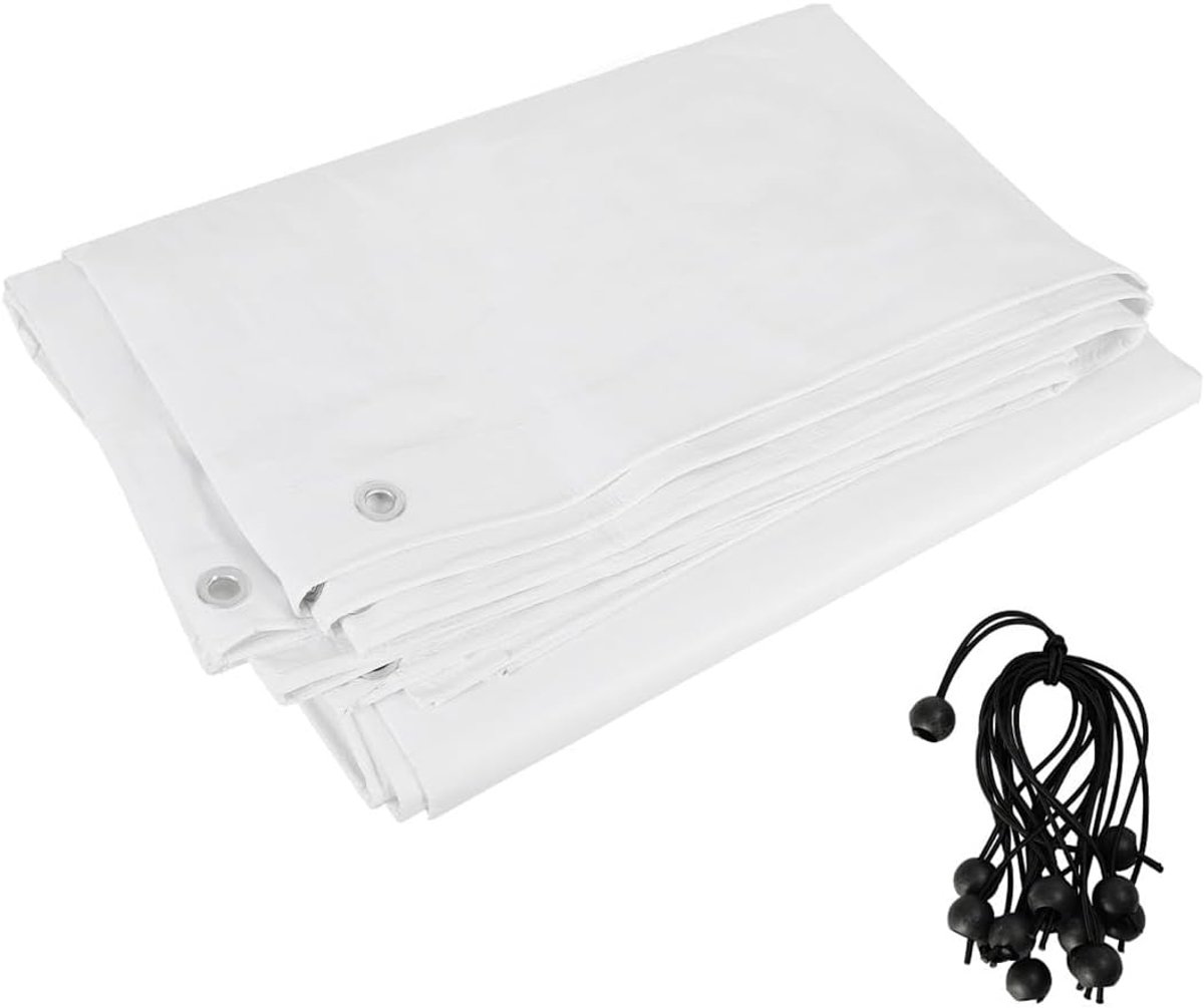 Afdekzeil voor kippenhok, 3,43 x 2 m, afdekzeil, zonwerende doek voor grote kippenren op de binnenplaats, afdekking met 14 rubberen spanners, waterdicht en uv-bescherming, wit