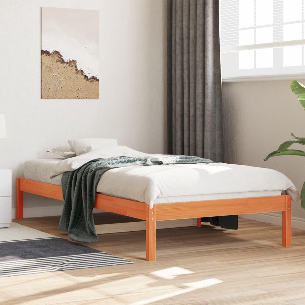 Zonder matras 90x200 cm massief grenenhout wasbruin bankbed met opbergruimte lattenbodem logeren woonkamer multifunctioneel stevig