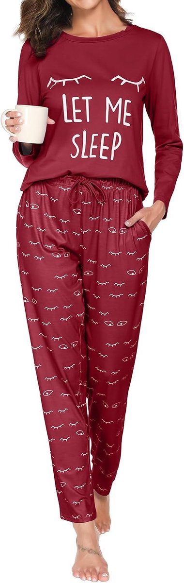 Pyjama Dames Lange Pyjama Katoenen Winter Pyjama Set Ronde Hals Top en Pyjamabroek Lange Mouwen Loungewear Nachtkleding Huispak Gezellig Vrijetijdspak